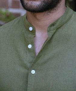 SPAO Men Relaxed Band Collar Olive Shirt