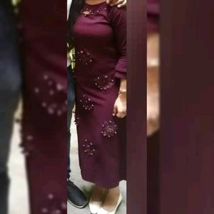 Elegant Burgundy Floral Applique Dress