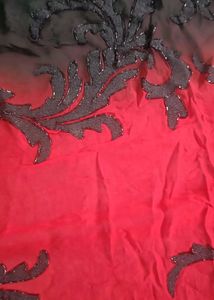 Red &amp; Black Embroidered saree
