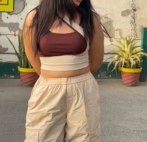 Two Color Ribbed Trending Brown Top