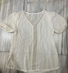 White Sheer Embellished Top
