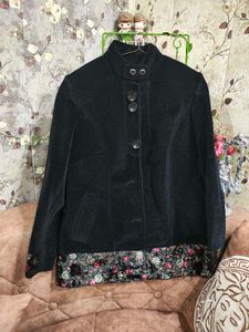 Women Black Overcoat With Embroidery
