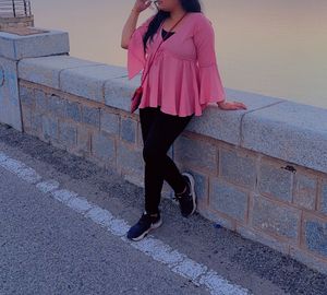 U&amp;F Casual Bell Sleeves Solid Women Pink Top