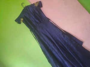 Elegant Navy Blue &amp; Gold Embellished Dress