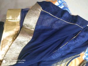 Elegant Navy &amp; Gold Anarkali Dress