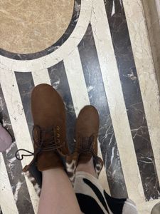 Brown Ankle Boots with Leopard Detail