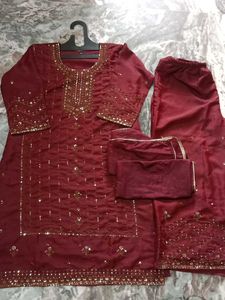 Burgundy Embroidered Salwar Kameez