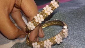 *Gold-Toned Pearl Bangles*