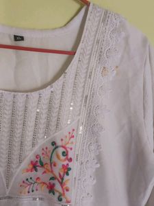 White Embroidered Peasant Dress