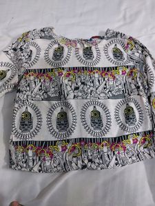 White Printed Crop Top
