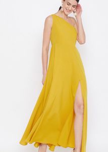 Yellow One-Shoulder Slit Dress