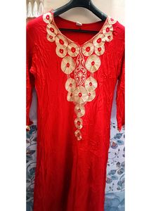 XL Size Red Long Cotton Anarkali Dress
