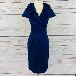 Vintage taffeta ruffled Midi sheath dress