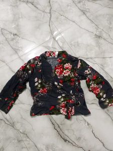 Floral Print Tie-Front Top