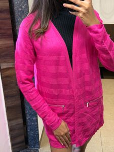 Bright Pink Open Front Cardigan
