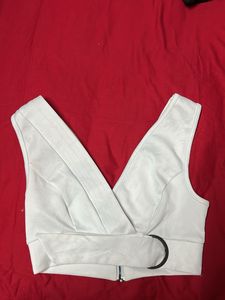 White V-Neck Crop Top
