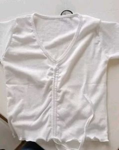 White Drawstring Ribbed Top