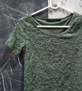 Olive Green Lace Top - Short Sleeve
