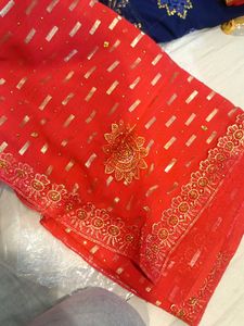 Red &amp; Gold Embellished Saree