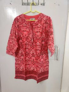 Festive Tunic Top In Coral Shade And Gold Hints