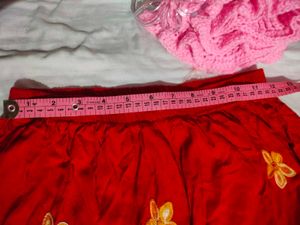 Bright Red Floral Embroidered Cotton Pants – Free
