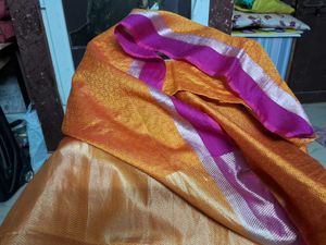 Gently Used Orange And Pink Silk Saree With Blouse