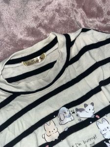 Striped Tee with Cute Print