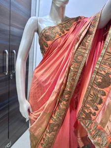 Embroidered Peach Saree