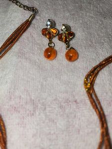 Orange &amp; Pearl Beaded Necklace