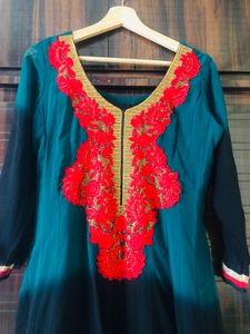 Beautiful Georgette Black And Green Anarkali