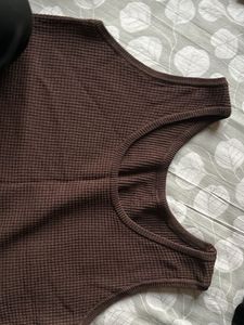 Brown Sleeveless Knit Tank Top