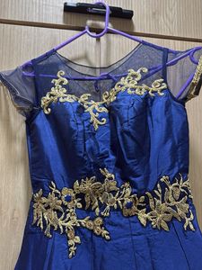 Elegant Blue &amp; Gold Ethnic Gown