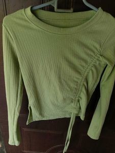 Green Ribbed Round Neck Top