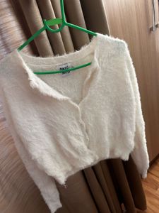very Fluffy White Cropped Cardigan