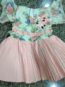 Floral and Pink Pleated Girls Dress