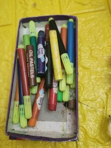 Collection Of Colorful Cystals And Oil Pastels