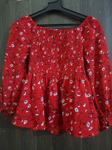 Red Floral Print Top
