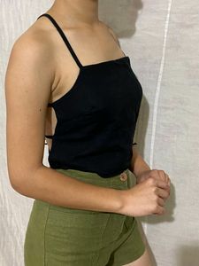 Backless Black Top(FREE Mesh Cardigan)