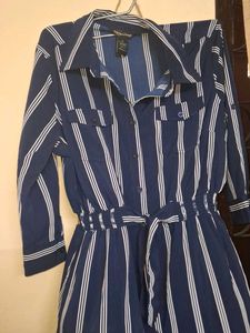 Striped Shirtdress with Tie Waist