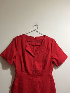 Linen Red Dress With Pockets