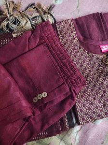 Maroon Embroidered Kurta Set