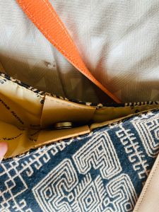 Tan &amp; Tribal Pattern Crossbody with Orange Strap