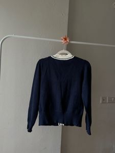 Navy Blue V neck Buttoned Cardigan