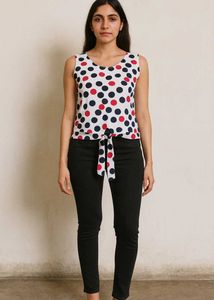 Polka Dot Tie-Front Top