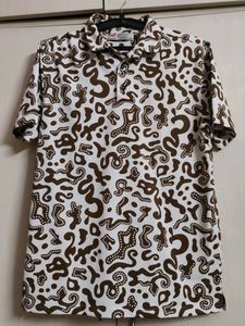 Abstract Brown & White Print Polo Shirt