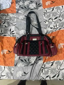 Burgundy &amp; Black Quilted Satchel