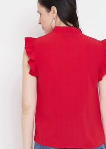 Chic Red Ruffle Sleeve Top