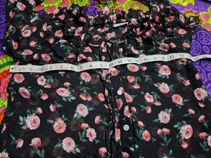 Floral Ruffle Trim Sheer Blouse