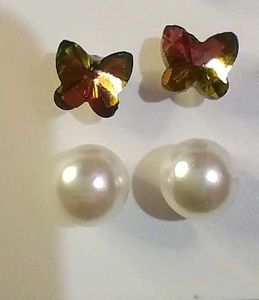Butterfly & Pearl Stud Earrings