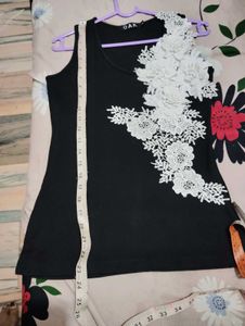 OAK Black Tank Top with Floral Applique